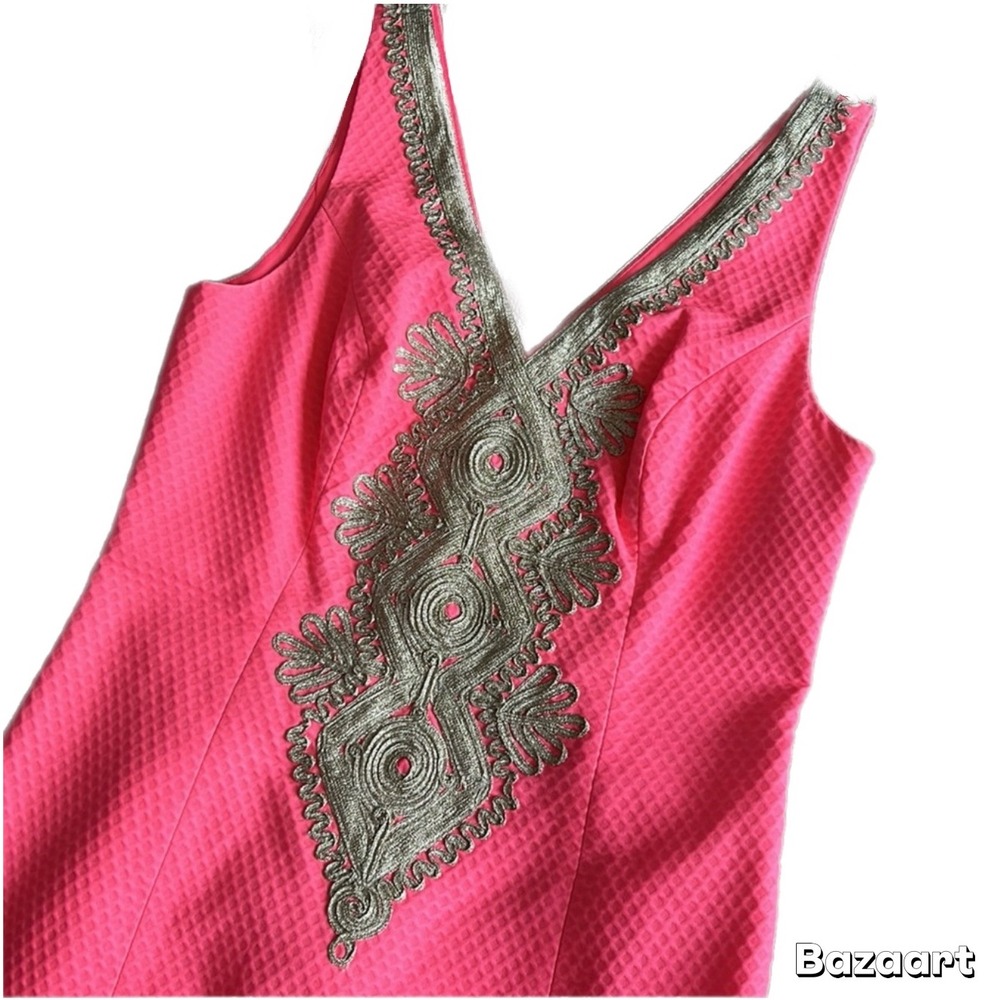 Lilly Pulitzer Junie Shift Dress Coral Reef Pink & Gold Tank Top Classy Wedding‎ - Picture 2 of 5